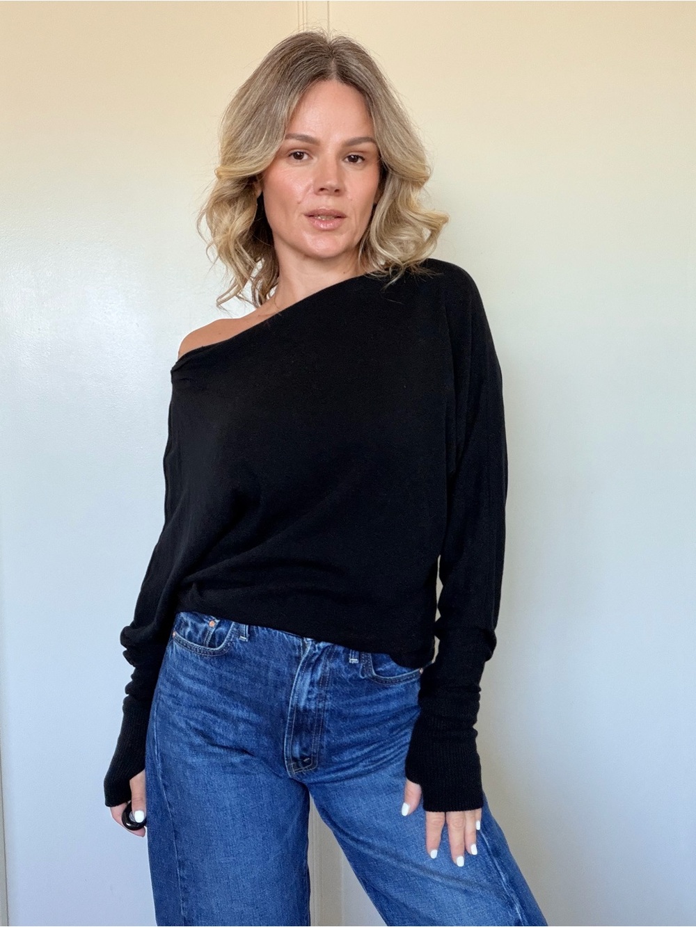 New Enza Costa Cashmere Jersey Dolman Sweater Black